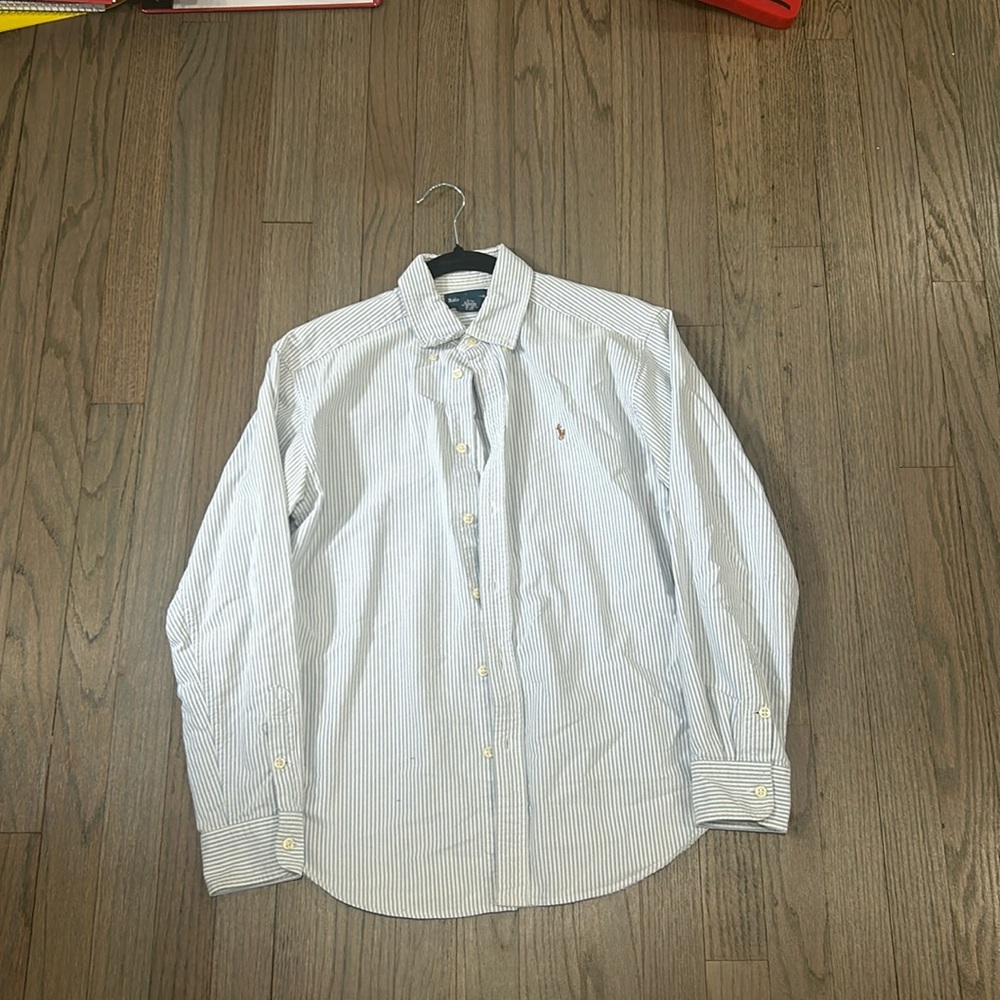 Ralph Lauren’s button down. Size youth 16 on the white and 16/18 blue